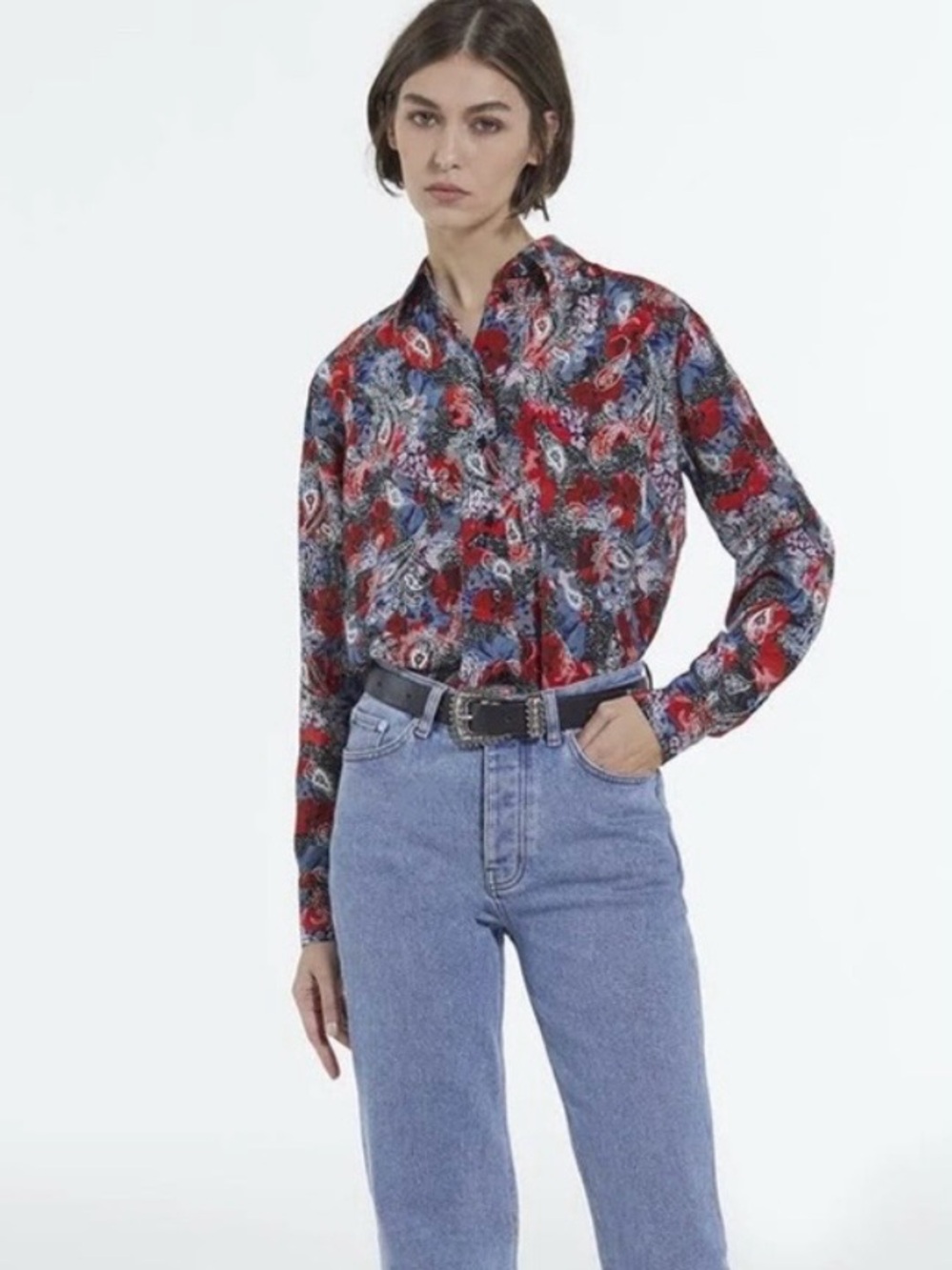 The Kooples Silk Floral Paisley Button Up Long Sleeve Blouse Shirt 1 4 NWT New